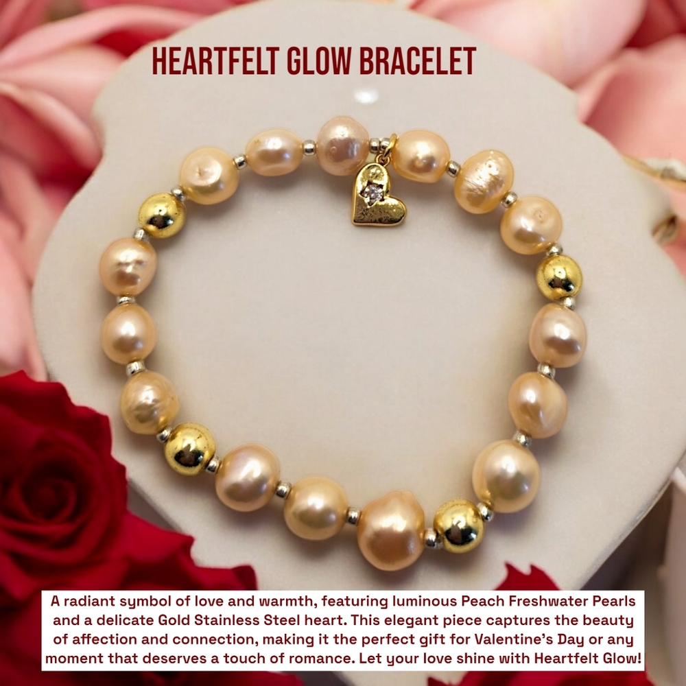 Peach Freshwater Pearl God Stainless steel charm bracelet